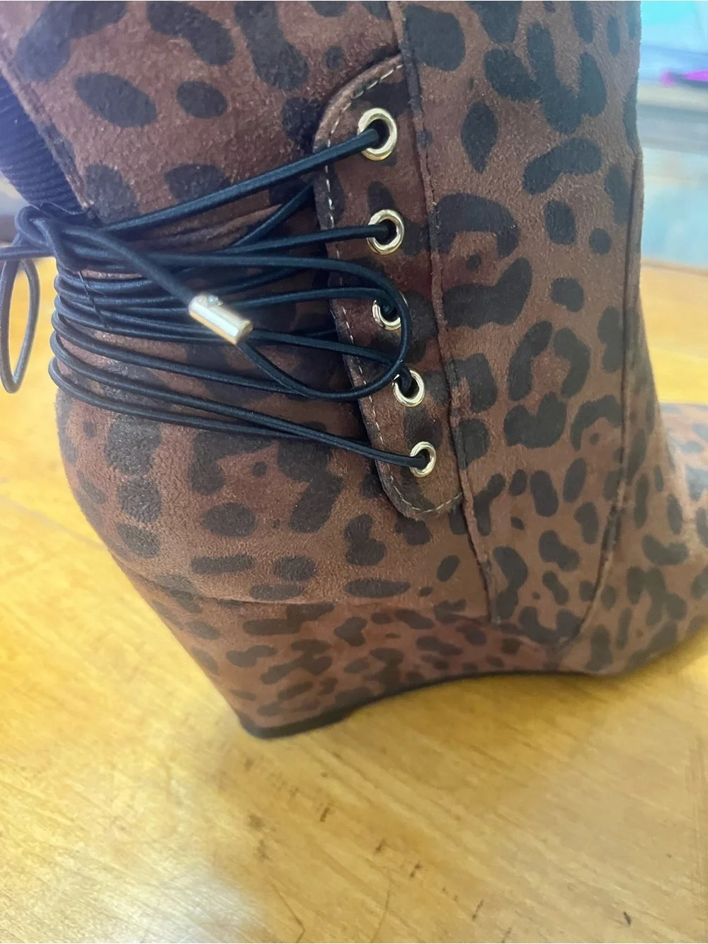 Leopard-Print Wedge Knee-High Boots - Brown